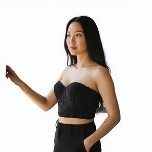 Hugo Buscati Collection Y2K Strapless Corset Bustier Top Size 14 Black Crop